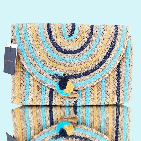 America & Beyond Handbags - America & Beyond Purse Clutch Multicolor Sunset Striped Woven Jute Bohemian